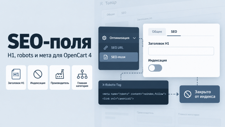SEO-поля для OpenCart 4.1.0.4: H1, noindex, мета производителя